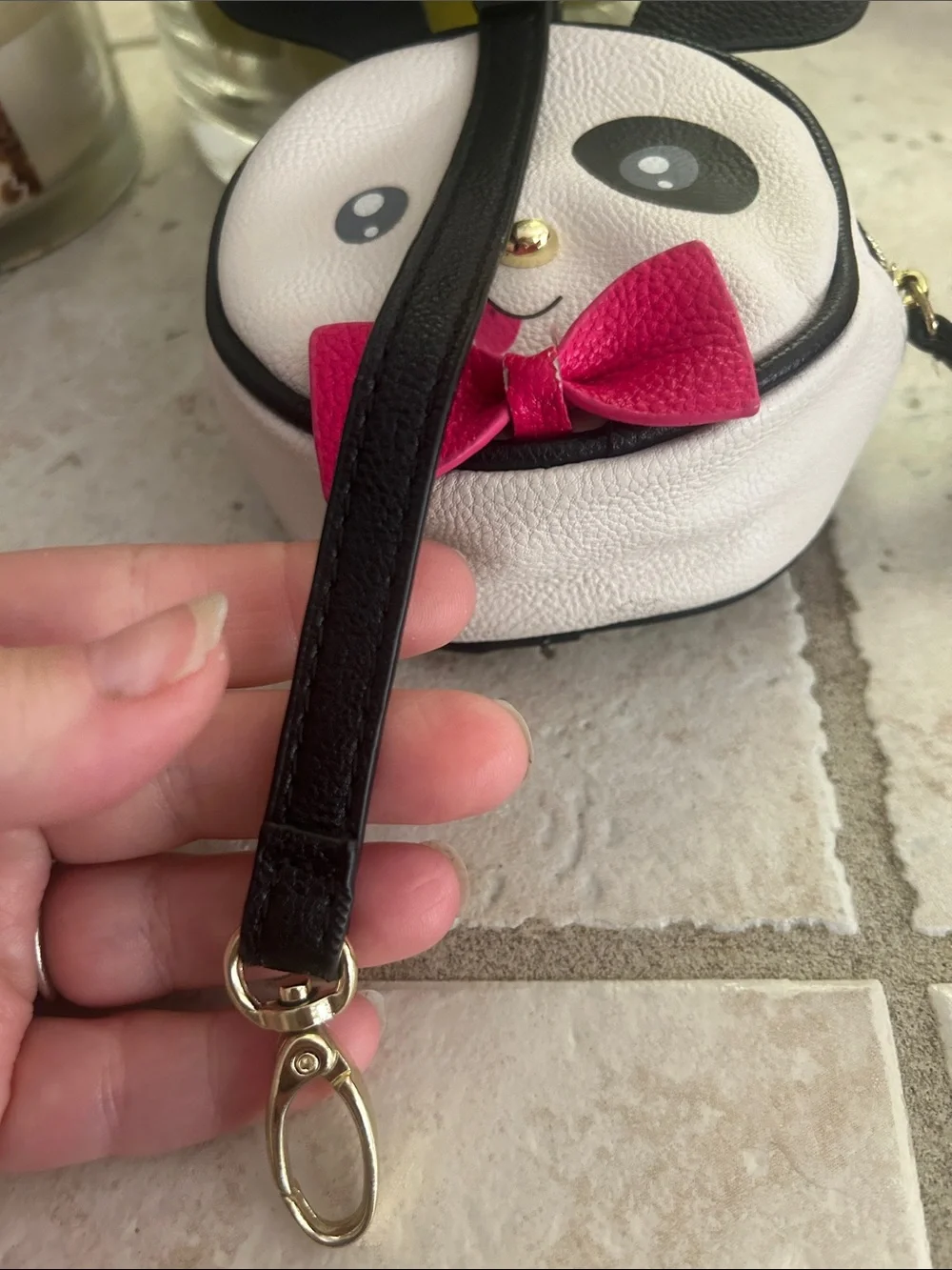 Betsey Johnson Kids Panda Coin Purse in White, Black & Hot Pink Bow